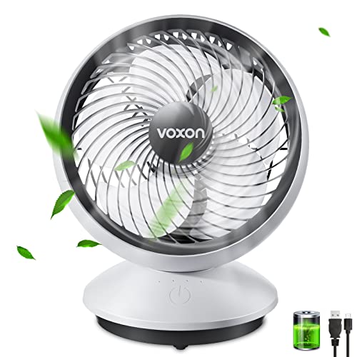 VOXON Ventilador de Mesa, Ventilador USB Silencioso Portátil USB Ajustable de 3 Velocidades, Rotación de 120 ° de Ángulo Automatico, para Camping, Oficina, Deportes, Viajes, etc.