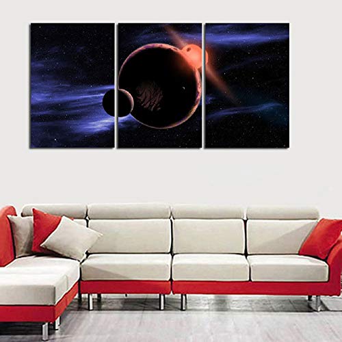Peinture pour salon éclipse solaire et lune tableau trois panneaux