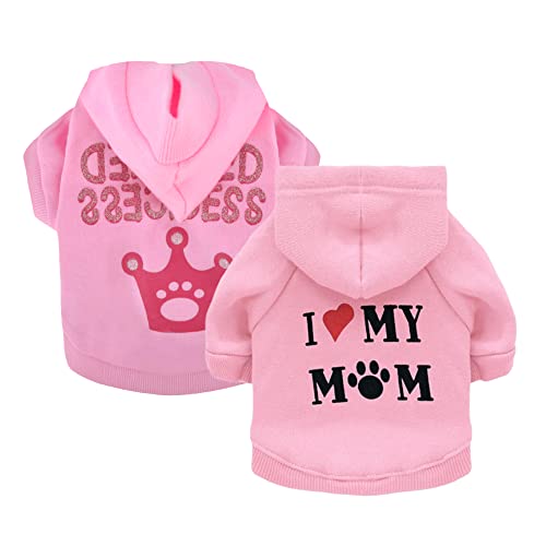 Dog Clothes for Small Dogs Winter Dog Sweaters for Medium Dogs Boy Girl Chihuahua Yorkie Knitwear Dog Hoodie Lined Shirt Pet Outfit Cats Clothing Fall Winter Warm Fleece Coat 2 Pieces (Pink, Small)