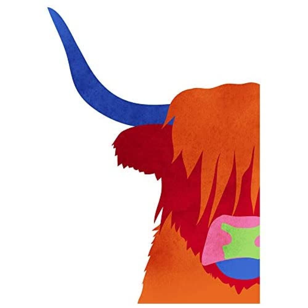 Wee Blue Coo Bright Highland Scottish Cow Bull Coo Colourful Art Print