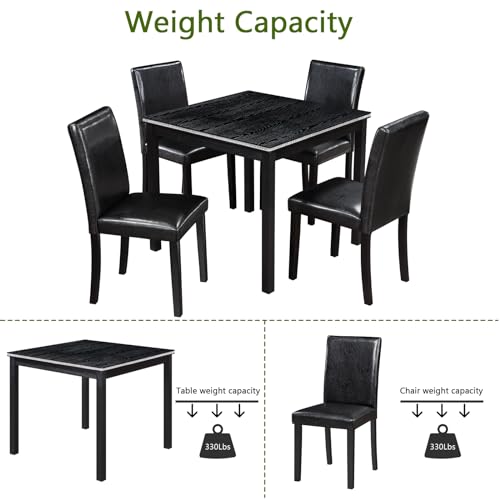 Image of KEIKI 5-Piece Standard Height Dining Table Set with Square Table and 4 Upholstered Chair, for 4 Person, Classic Crystal Decoration Wood Table Set, Easy Assembly, for Kitchen, Dining Room, Black