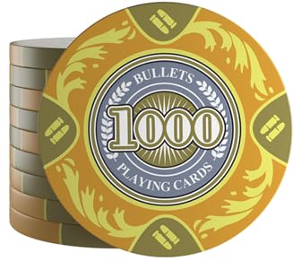 Bullets Playing Cards, 25 Clay Poker Chips Tony for Poker Set, Value 1000-14g, 4 cm Diameter, Colour Yellow