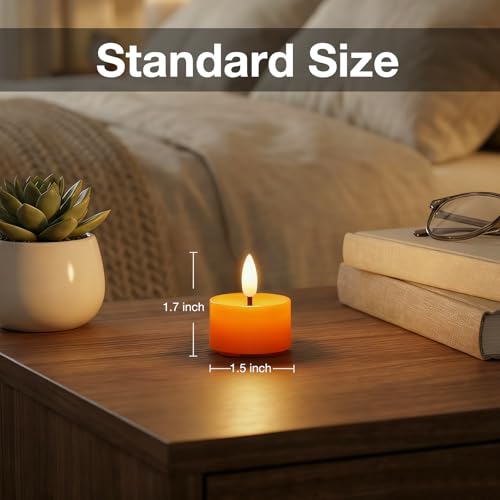 Image of 24 Pack Orange Flameless Tealight Candles Battery Operated Tea Lights, Realistic Flickering Fake LED Tealights Candles, 3D Wick LED Tea Lights for Halloween, Festival, Party, Home Decor