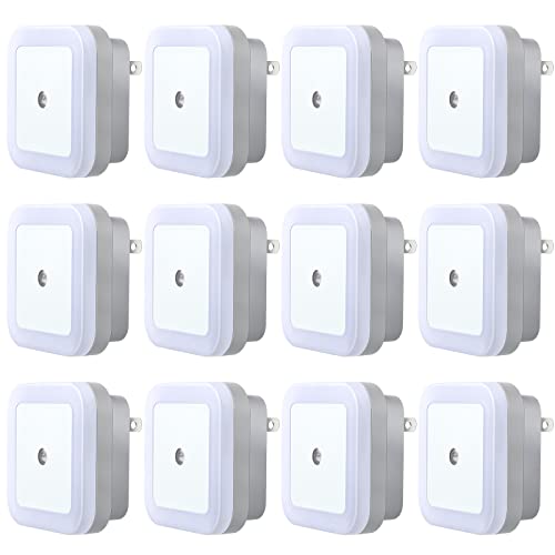 Hortsun 12 Pack LED Night Lights Plug Into Wall with Smart Sensor Nightlights with Light Sensors for Bedroom, Bathroom, Toilet, Stairs, Kitchen, Hallway (White)