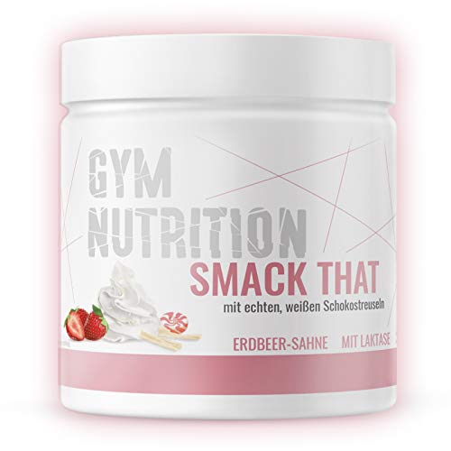 SMACK THAT Geschmacks-pulver mit Laktase - Super Aroma-Pulver mit echten Schokostückchen vielseitig einsetzbar - 250g Made in Germany (Erdbeer Sahne)