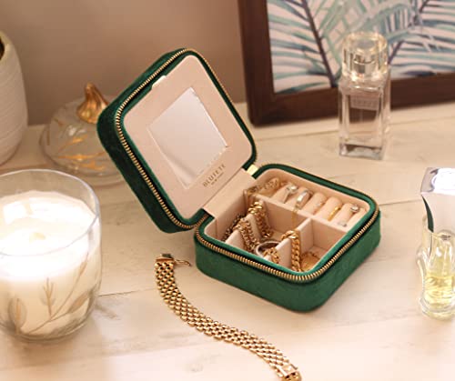 Blutete Travel Jewelry Box Organizer Velvet Travel Case With Mirror Ring Earrings Necklaces Storage Organizer Box (Forest Green) #TOP5