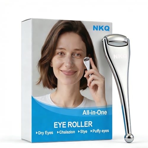 NKQ Metal Eye Roller for Dry Eyes Eyelid Roller for Chalazion Stye MGD Relief Improves Meibum Flow and Unclogs Oil Glands Gentle Meibomian Gland Expression for Blocked Eyelid Glands (small)