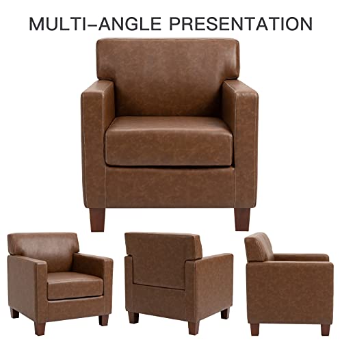 Mojay Modern Leather Accent Chair,Single Living Room Sofa Armchair For Small Spaces,Mid Century Comfy Chair With Solid Wooden Legs (Pu, Brown) #TOP6