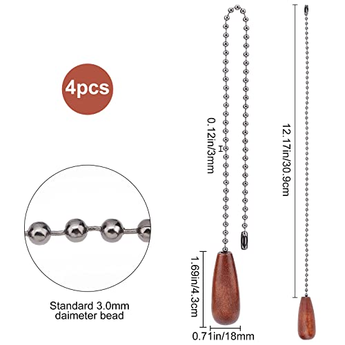 Image of GORGECRAFT 4 PCS Ceiling Fan Pull Chains Set Walnut Wooden Pull Chain Extension with Gunmetal Iron Ball Chains for Ceiling Light Fan Chain(Coconut Brown)