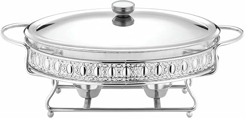 Hornillo de Acero Inoxidable de 2 litros, Formato Grande, con depósito de Agua, Bandeja para Comida, depósito de Combustible y Tapa para Buffet, Ideal para Bodas y Festivales (Plateado)