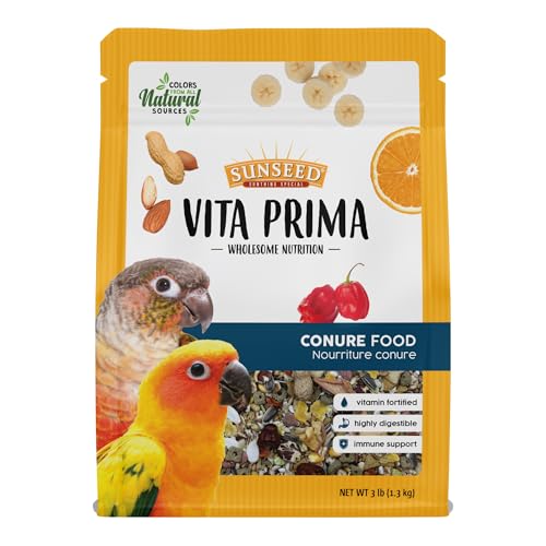 Sunseed Vita Prima Conure Food – Nutrient-Rich Blend with Fruits, Vegetables & Seeds Supports Healthy Feathers, Eyes & Active Energy – 3 lb Bag