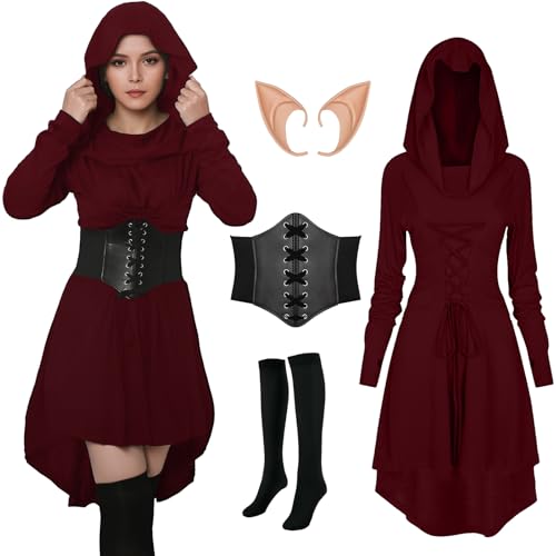Vêtements médiévaux gothiques robe d'elfe Renaissance femme à capuche pour fête Halloween