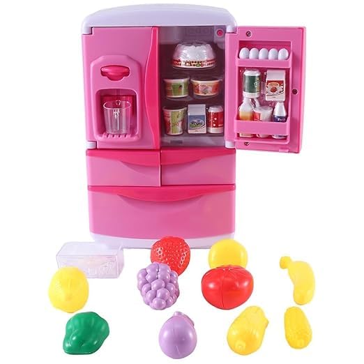Sardar ji Kitchen Toys Fridge Refrigerator with Ice Dispenser Ice Cubes Pretend Play Appliance for Kids, with Kitchen Playset Accessories Music, Light and Steam Function for Girls and Boys