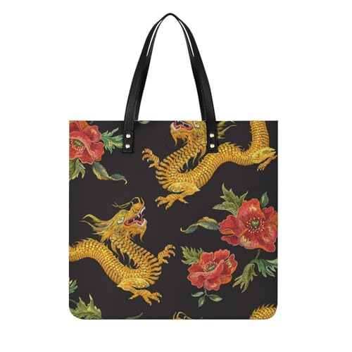Sac à bandoulière dragons et fleurs femme idéal pour le week-end et les escapades de vacances