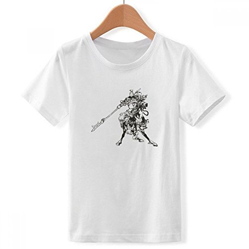 T-Shirt Blanc Chef-d'œuvre Chinois Imprimé Multicolore Garçon Ras du Cou