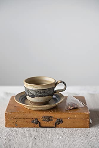 Creative Co-Op S/2 Stoneware Cup W Saucer Mug Set, 6.25", Brown & Black #TOP5