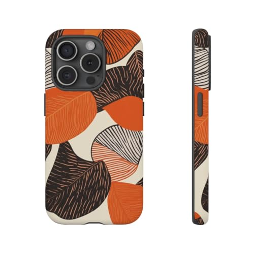 Coque rigide iPhone 15 Pro mate orange anti-rayures au motif abstrait feuilles d'automne