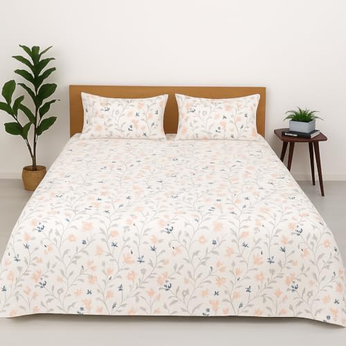Image of King Size Bedsheet - Pink White Waverly Design - 108 x 108 Inches - Brushed Microfiber Flat Sheet with Pillow Covers - Soft, Breathable & Wrinkle-Free