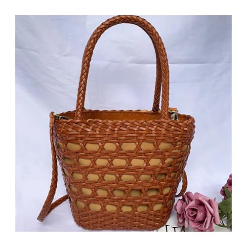Bucket Women's Bag Messenger Shoulder Bag Cowhide Hollow Woven Bag Summer Casual Inner Fabric Vintag Shopping Bag(A3)3
