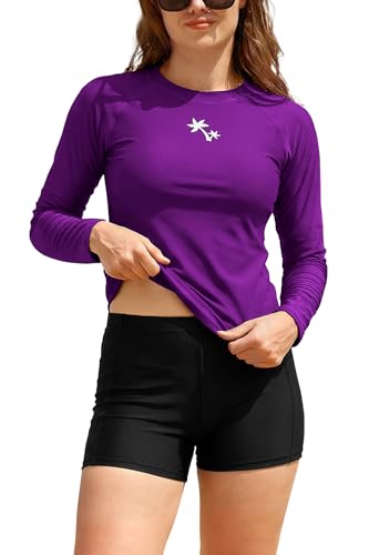 Maillot de bain 2 pièces rashguard manches longues short anti-UV femme