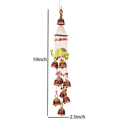 Image of Aakriti Art Creations Elephant Wind Chime with 9 Metal Bells B | Handmade Modern Art Wooden & Metal Wind Chime | Outdoor & Indoor Decorative Wind Chimes for Balcony, Garden, Living Room & Gifting