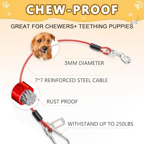 ChAusa 2 Stück Anschnallgurt Hund Auto 80cm Hunde Sicherheitsgurt Hundegurt Auto Hunde Anschnallgurt Auto Bissfeste Hundeleine aus Stahldraht PVC für alle Hunderassen Katzen& Autotypen(Blau+Rot)
