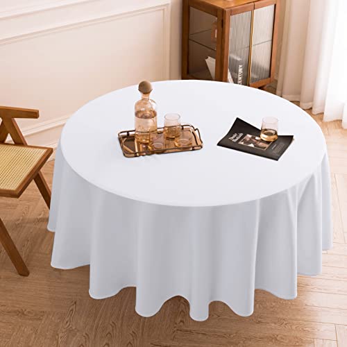 Aocoz 2 Pack White Round Tablecloth - 108 Inch Round Tablecloth, Stain-Wrinkle Resistant, And Washable, Decorative Polyester Table Cover For Dining Table, Banquets, Buffet Parties, And Wedding #TOP1