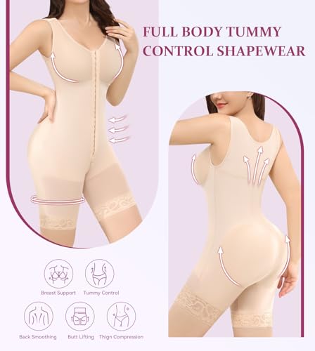 Image of M MYODRESS Shapewear for Women Fajas Colombianas Reductoras Y Moldeadoras Tummy Control Waist Trainer Bodysuit Postpartum Girdles Postparto Compression Garment Full Body Shaper Beige S