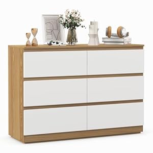 GRAVFORCE Kommode mit 6 Schubladen Sideboard mit Großer Kapazität, Holz Schubladenschrank für Schlafzimmer Wohnzimmer Flur Büro Organizer, 110x38x77