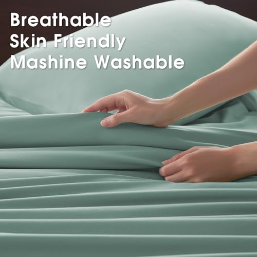 Image of Full Size 4 Piece Sheet Set - Comfy Breathable & Cooling Bed Sheets Set, Soft and Wrinkle Free, Deep Pockets, Easy & Secure Fit, Hotel Luxury Bedding - Oeko-Tex - Spa Blue