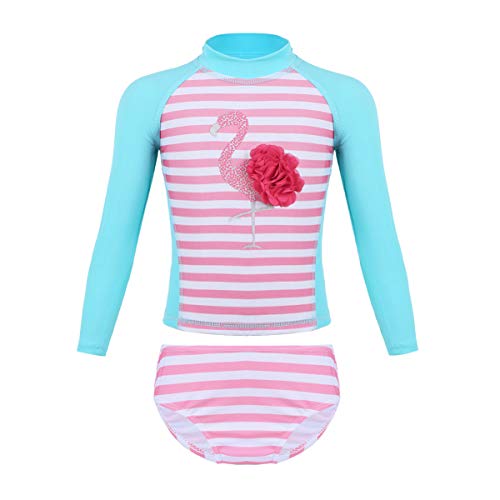 Agoky Baby Toddler Girls Long Sleeve Swimsuit Floral Rash Guard Sun Protection Flamingo Printed 18-24 Months