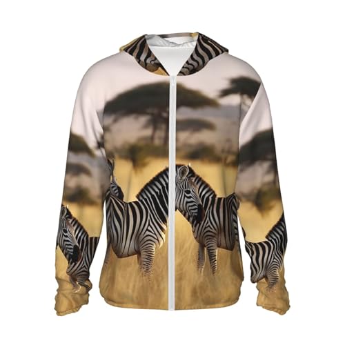 Men's Sun Protection Shirts Africa Grassland Zebra Long Sleeve Sun Shirt for Fishing Running Hiking Swim