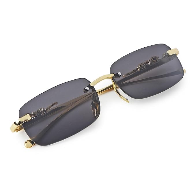 USJONES Mc Stan Rimless Sunglasses For Men and Womens Retro Luxury Metal Frameless Rectangle Leopard Arms Colored Lens Sun... - Review, Price and Buying Guide
