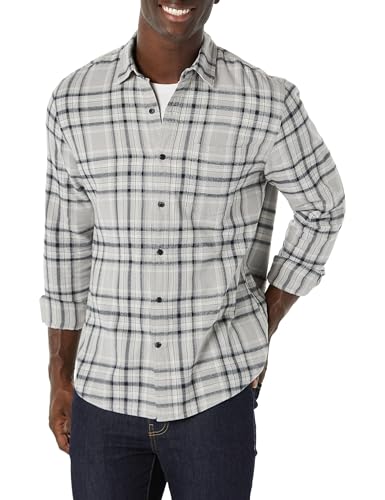Image of Amazon Essentials Men's Regular Fit Long-Sleeve Flannel Shirt, Soft Brushed Cotton, Lightweight yet Warm