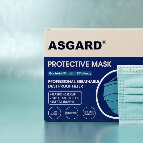 Image of ASGARD Nonwoven Fabric Disposable Multilayer Protective Mask (Blue, Pack of 50) for Unisex