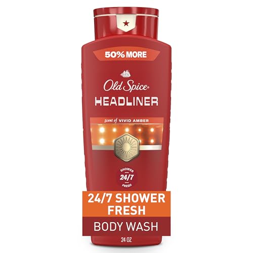 Image of Old Spice Body Wash for Men, 24 /7 Shower Fresh & Clean with Daily Use, Lasting Signature Scent, Refreshing Lather, Moisturizing Formula, Headliner with Black Currant, Leather, & Amber Scent, 24 oz