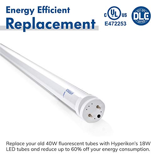 Hyperikon 4 Foot LED Tube, T8 T10 T12 40 Watt Replacement (18W), Dual End Ballast Bypass, Frosted Lens, UL, DLC, Daylight White, 4 Pack - Thumbnail 3