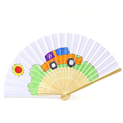 Multiple Colours Folding Fan Handheld Paper Bamboo Ribs Painting Fans for Wedding Party Decoration(Beige) - Image 2