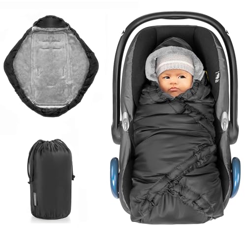 Zamboo Einschlagdecke für Babyschale und Babywanne - warme Babyeinschlagdecke für Kinderwagen und Autositz - Schwarz