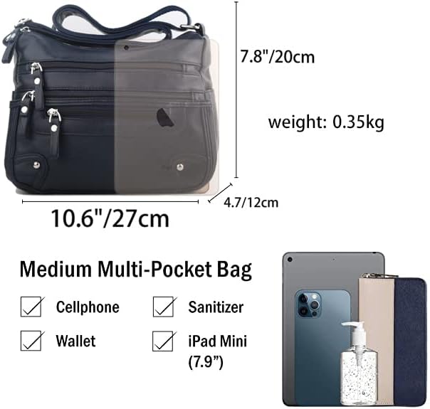 ELDA 10 Pockets Crossbody Purses for Women Medium Pocketbooks Lightweight Ladies Satchel Bag Multi Pocket Shoulder Handbag - Image 6