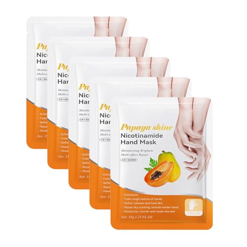 5 Pairs Hand Mask, Guantes Hidratantes con Mascarilla, Mascarilla Nutritiva de Papaya para Manos, para Manos Secas, Hidrata y Humecta, Reparación de daños ásperos para Hombres y Mujeres