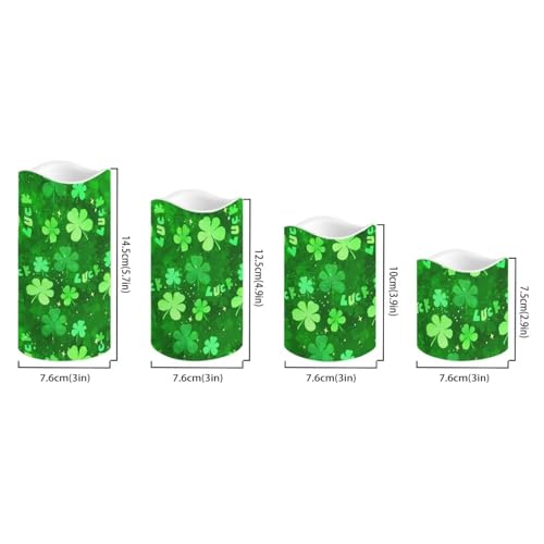 Image of Saint Patrick's Day Green Leaf Plastic Flameless Candles with Remote Control and Timer LED Flickering Battery Operated Color Changing Electric Pillar Candles St. Patrick's Day Decoration