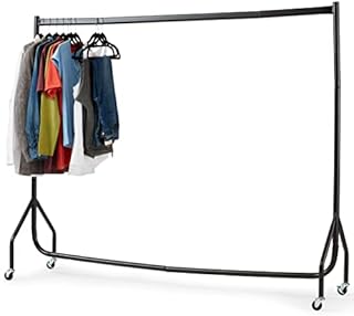 House of Home Super Heavy Duty Metal Clothes Rail with Wheels - 1 Tier Rail Wardrobe Replacement - Hanging Clothing Rack - Clothes Storage & Organiser for Shirts, Coats, Hat & Shoes - Black, 5ft x 5ft
