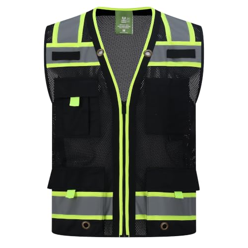 Image of Gasoline Class 2 High Visibility Reflective Safety Vests Women & Men | With 15 Pockets And Zipper Front,Meets Ansi /Isea Standards