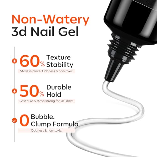 Image of modelones 2Pcs Clear 3D Gel Nail Art, Sculpting Molding Builder Gel Nail Glue for Charms Gems Chrome Powder Rhinestone No Wipe Squeeze Tube DIY & Salon Use 15g*2