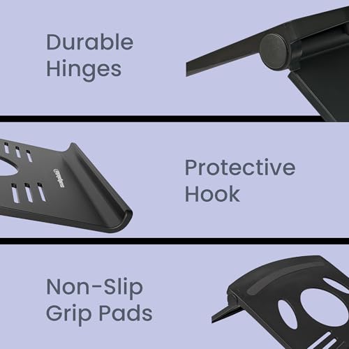 Image of SL-115 Foldable Laptop & Tablet Stand Multi-Size Compatible, Stable Base, Non-Slip Silicone Pads, Mini and Compact, ABS with Silicone Build (Black)