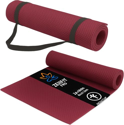 Image of Yoga Mat for Women and Men 4mm with Carry Strap EVA Material Extra Thick Exercise Mat for Workout Yoga Fitness Pilates and Meditation, Anti Tear Anti Slip For Home & Gym Use (Maroon)