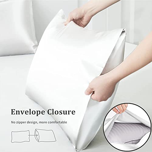 Hcora White Queen Fitted Sheet With Satin Pillowcases, Luxury Soft 1800 Thread Count Brushed Microfiber Fitted Sheet Deep Pocket Up To 16Inch, Wrinkle And Fade Resistant(White, Queen) #TOP4