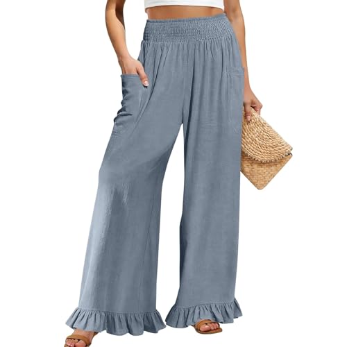 Pantalon à jambes larges pour femme idéal en vacances et à la plage avec sa taille élastique