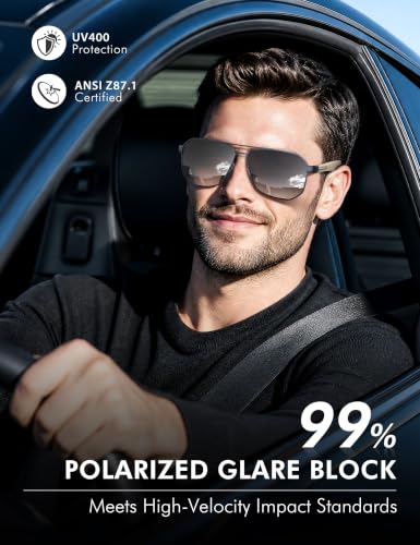 Image of Luenx Aviator Polarized Sunglasses for Men: Square UV400 Driving